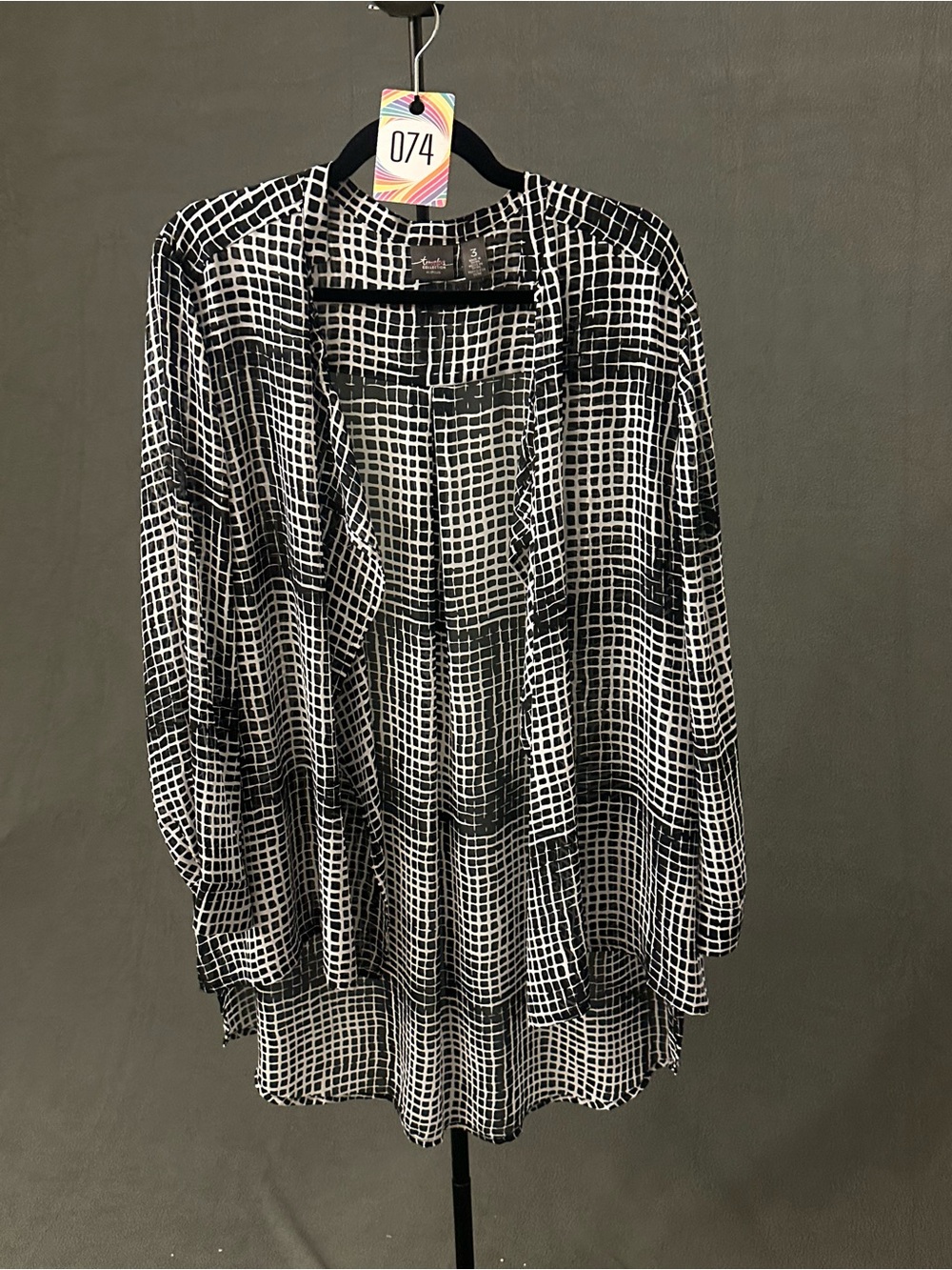 Chico's Black & White Grid Open Front Tunic